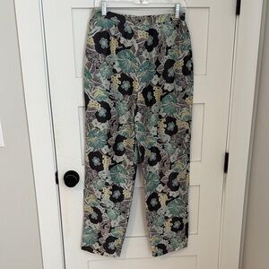 Adrianna Papell Silk Floral Pants Wide Leg Boho Lightweight Trousers Women